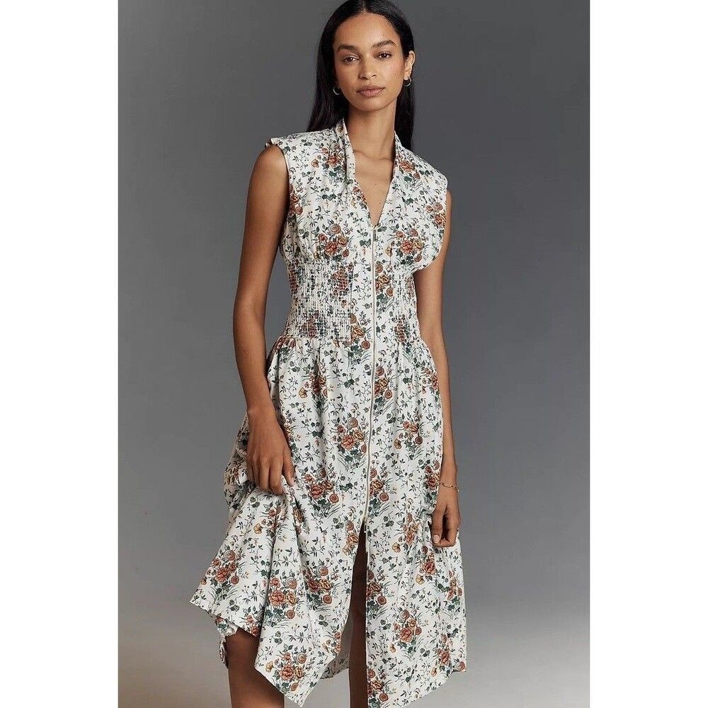 Anthropologie The Tommie Zip-Front Midi Dress Maeve Ivory Floral 1X NWT